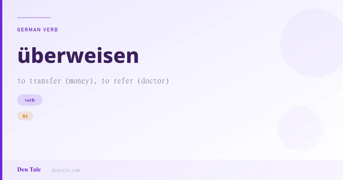 überweisen — German verb meaning to transfer (money), to refer (doctor) (B1)